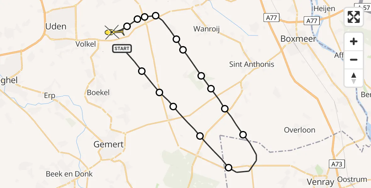 Routekaart van de vlucht: Lifeliner 3 naar Vliegbasis Volkel