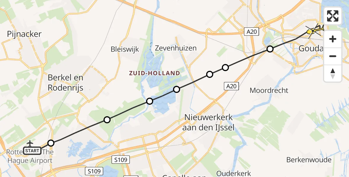 Routekaart van de vlucht: Lifeliner 2 naar Gouda