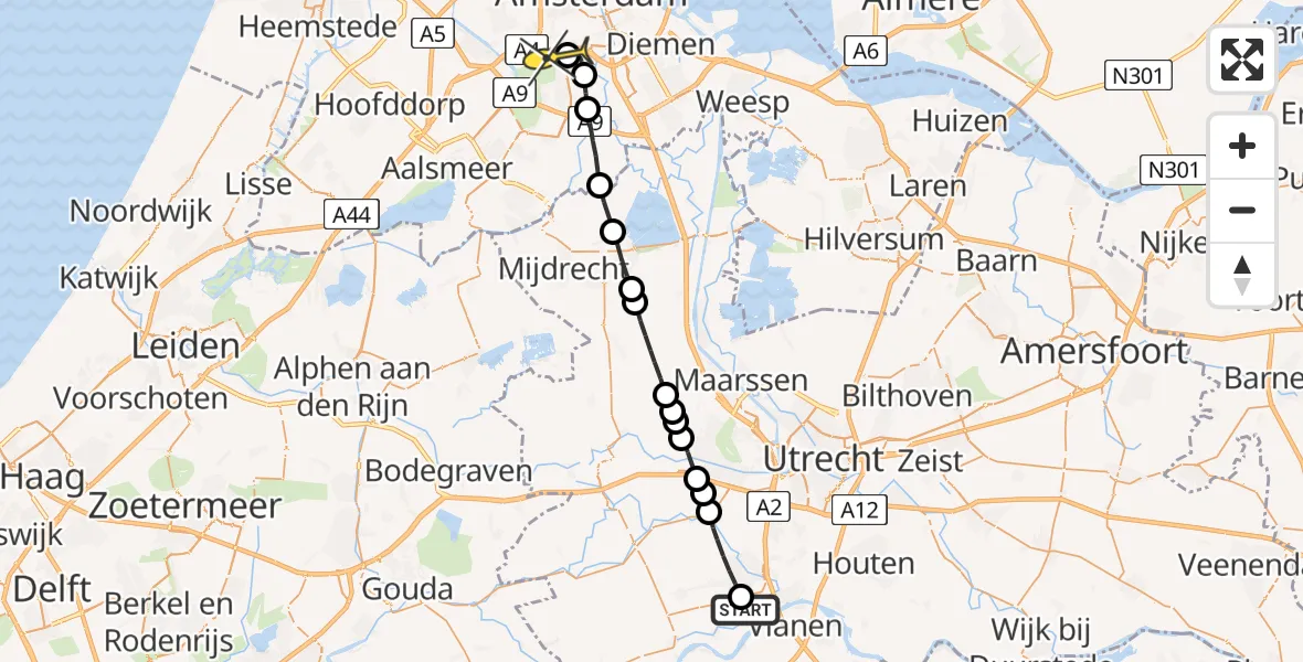 Routekaart van de vlucht: Lifeliner 1 naar VU Medisch Centrum Amsterdam