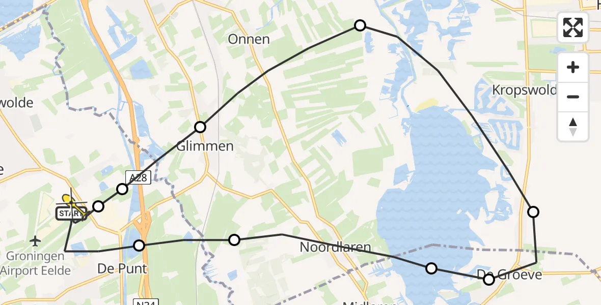 Routekaart van de vlucht: Lifeliner 4 naar Groningen Airport Eelde