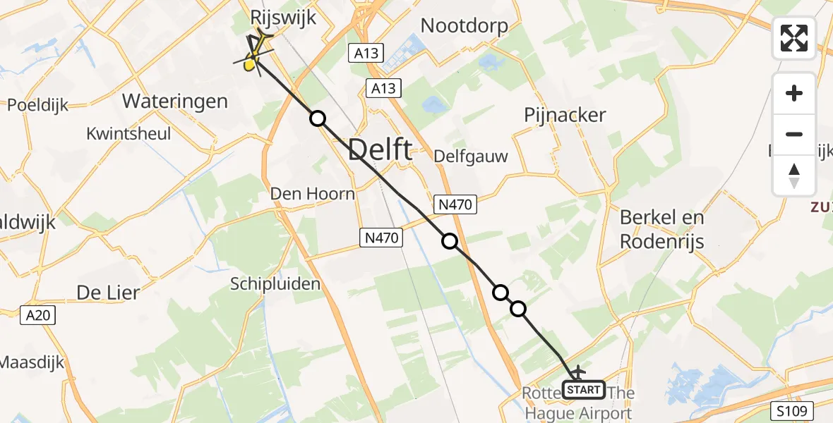 Routekaart van de vlucht: Lifeliner 2 naar Rijswijk