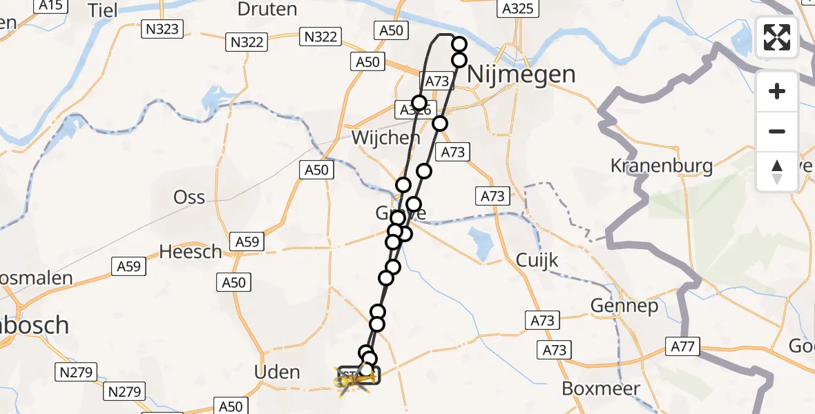 Vluchtroute Traumahelikopter Vliegbasis Volkel - Vliegbasis Volkel, 26 november 2022, 16:39