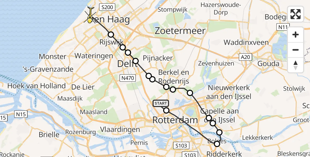 Routekaart van de vlucht: Lifeliner 2 naar Den Haag