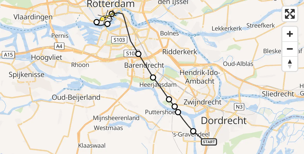 Routekaart van de vlucht: Lifeliner 1 naar Erasmus MC