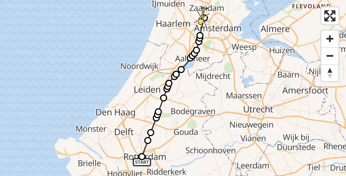 Routekaart van de vlucht: Lifeliner 1 naar Amsterdam Heliport