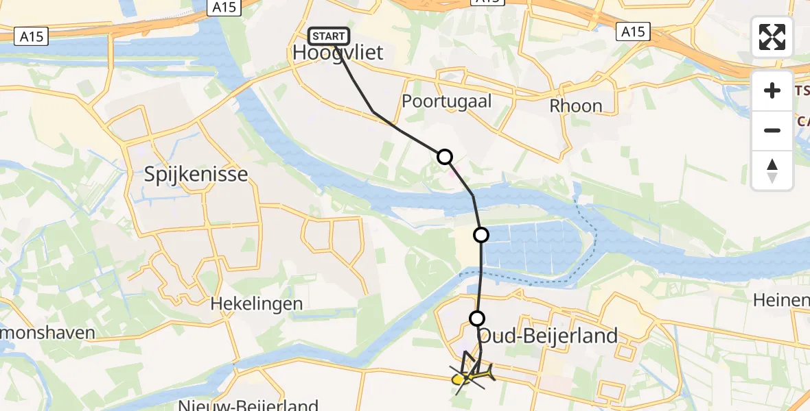 Routekaart van de vlucht: Lifeliner 2 naar Oud-Beijerland