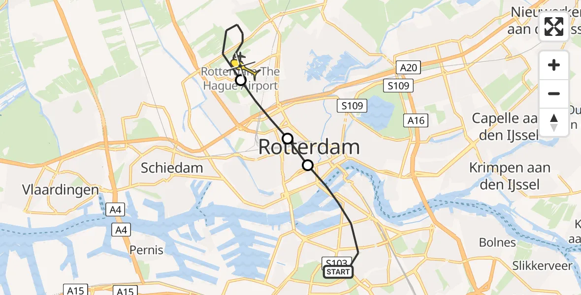 Routekaart van de vlucht: Lifeliner 2 naar Rotterdam The Hague Airport