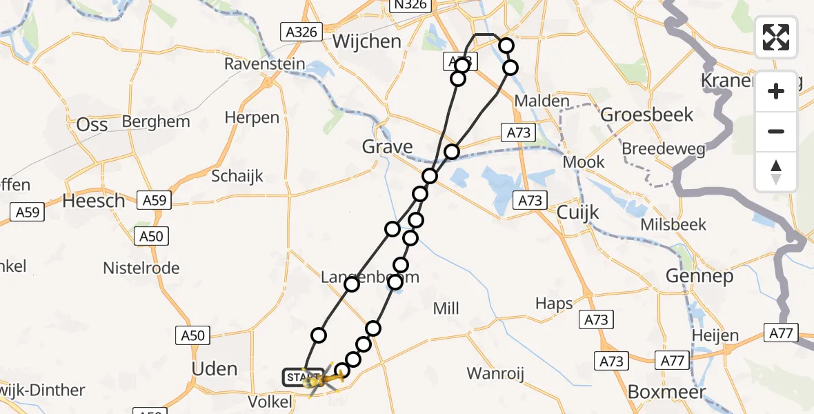 Vluchtroute Traumahelikopter Vliegbasis Volkel - Vliegbasis Volkel, 26 november 2022, 22:07