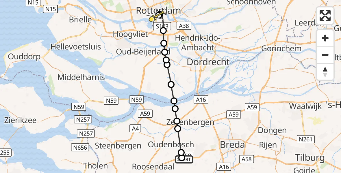 Routekaart van de vlucht: Lifeliner 2 naar Erasmus MC