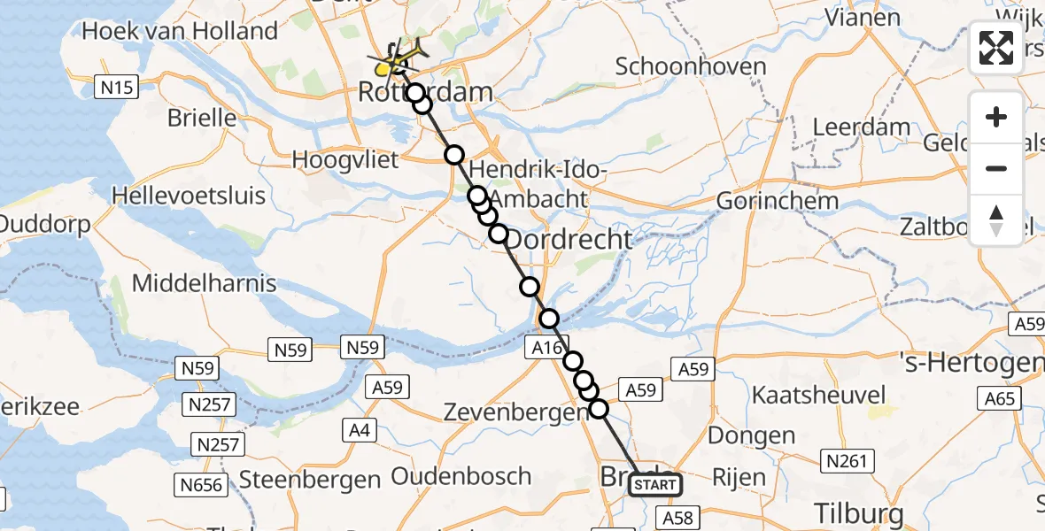 Routekaart van de vlucht: Lifeliner 2 naar Rotterdam The Hague Airport