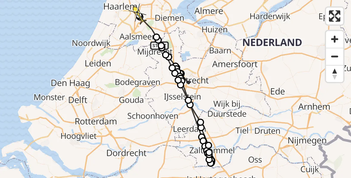 Routekaart van de vlucht: Politieheli naar Lijnden