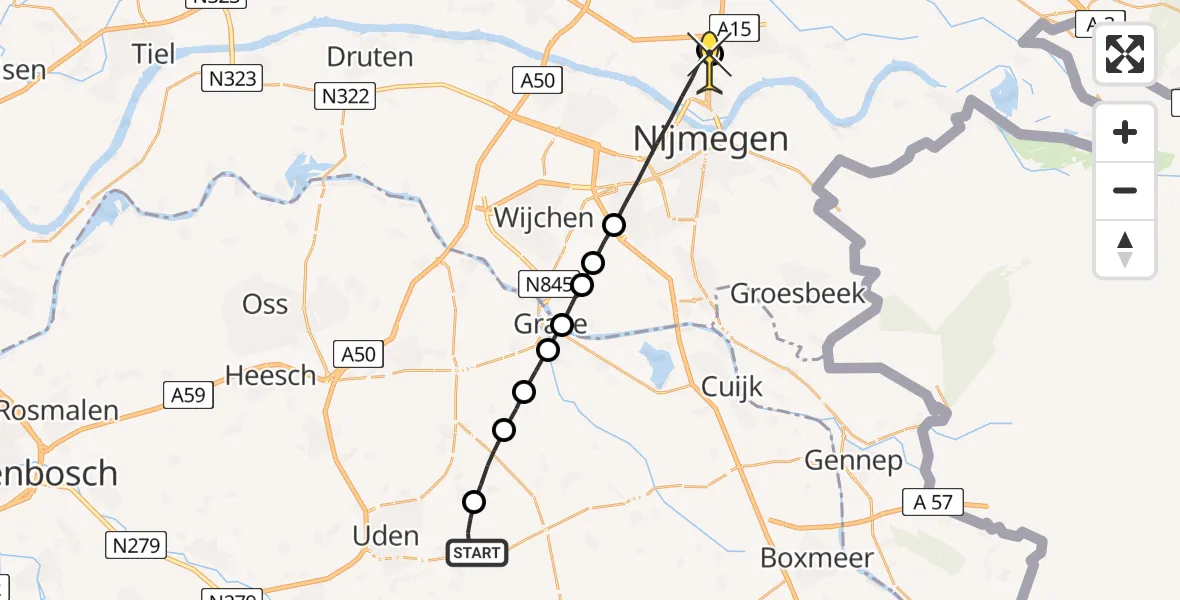 Routekaart van de vlucht: Lifeliner 3 naar Nijmegen