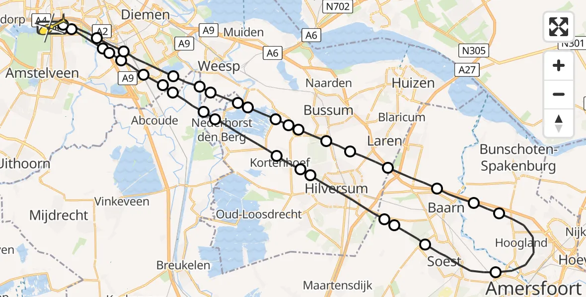 Routekaart van de vlucht: Lifeliner 1 naar VU Medisch Centrum Amsterdam