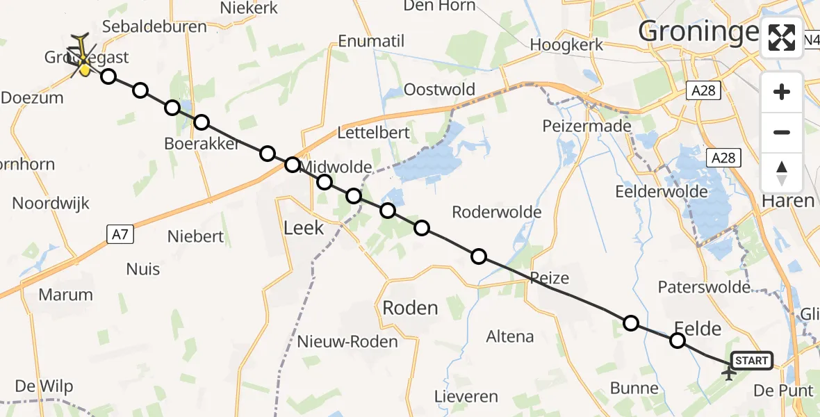 Routekaart van de vlucht: Lifeliner 4 naar Grootegast