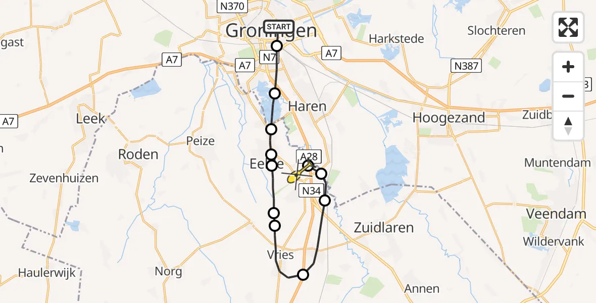 Routekaart van de vlucht: Lifeliner 4 naar Eelde