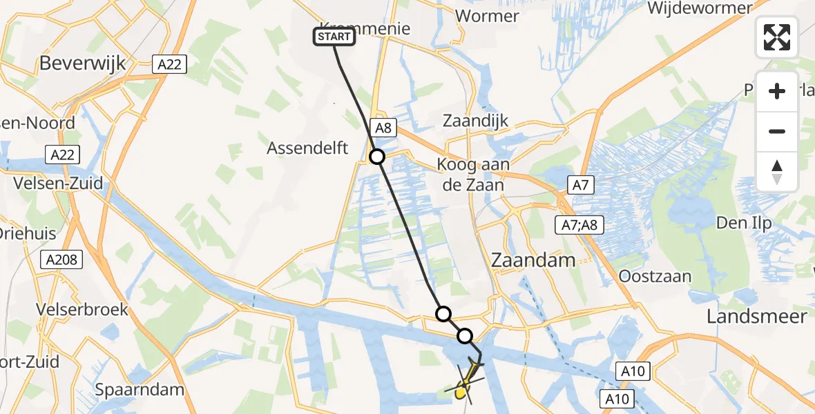 Routekaart van de vlucht: Lifeliner 1 naar Amsterdam Heliport