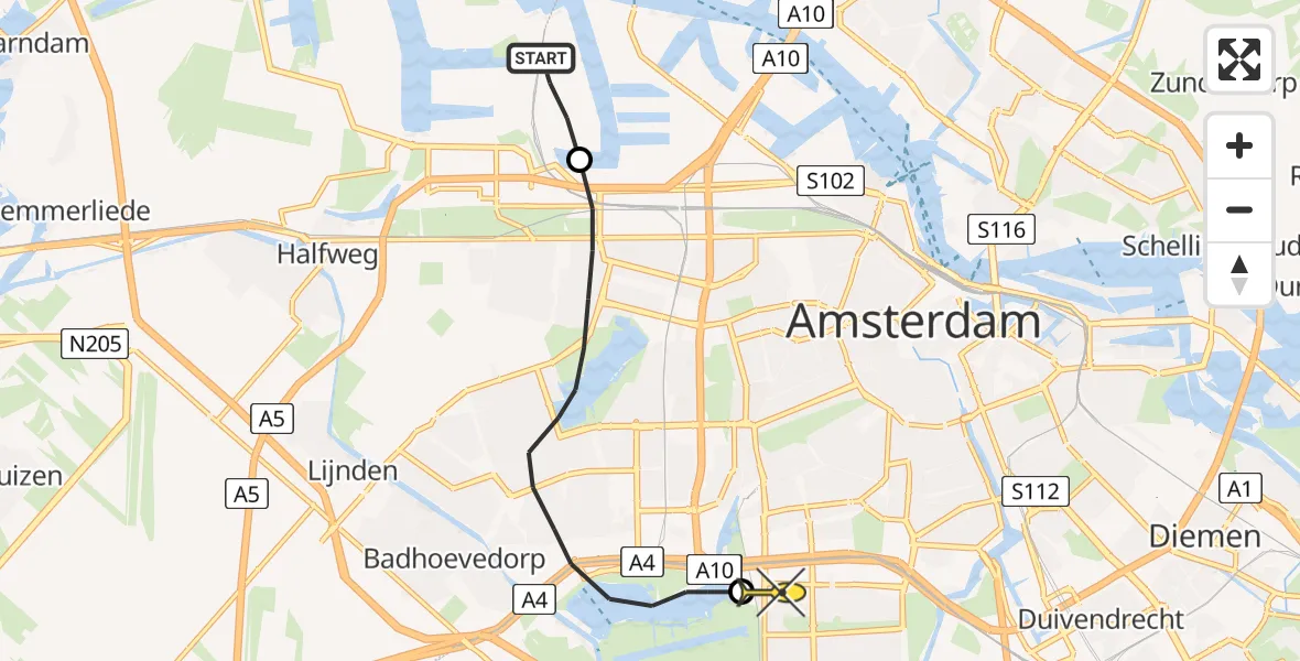 Routekaart van de vlucht: Lifeliner 1 naar VU Medisch Centrum Amsterdam