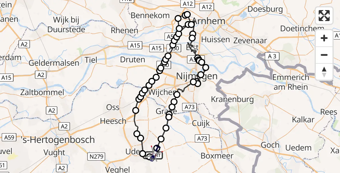 Vluchtroute Politiehelikopter Vliegbasis Volkel - Vliegbasis Volkel, 27 november 2022, 14:19