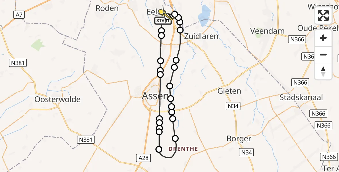 Routekaart van de vlucht: Lifeliner 4 naar Groningen Airport Eelde