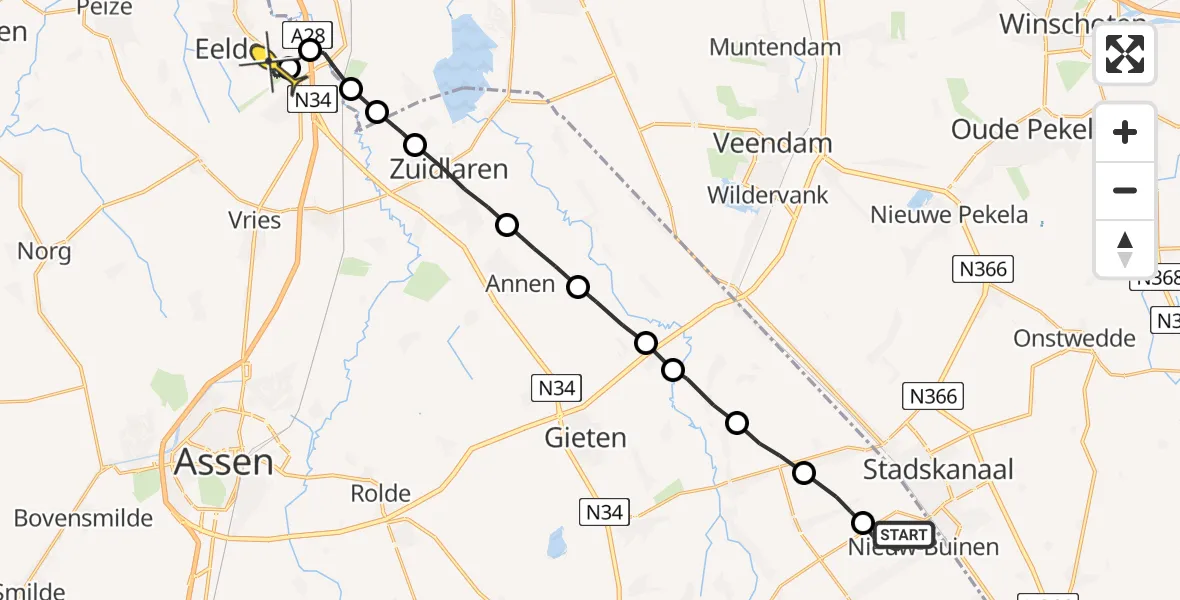 Routekaart van de vlucht: Lifeliner 4 naar Groningen Airport Eelde