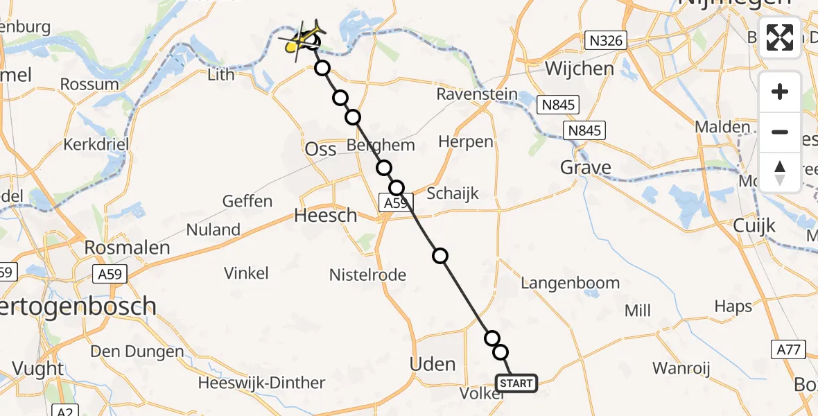 Routekaart van de vlucht: Lifeliner 3 naar Maasbommel