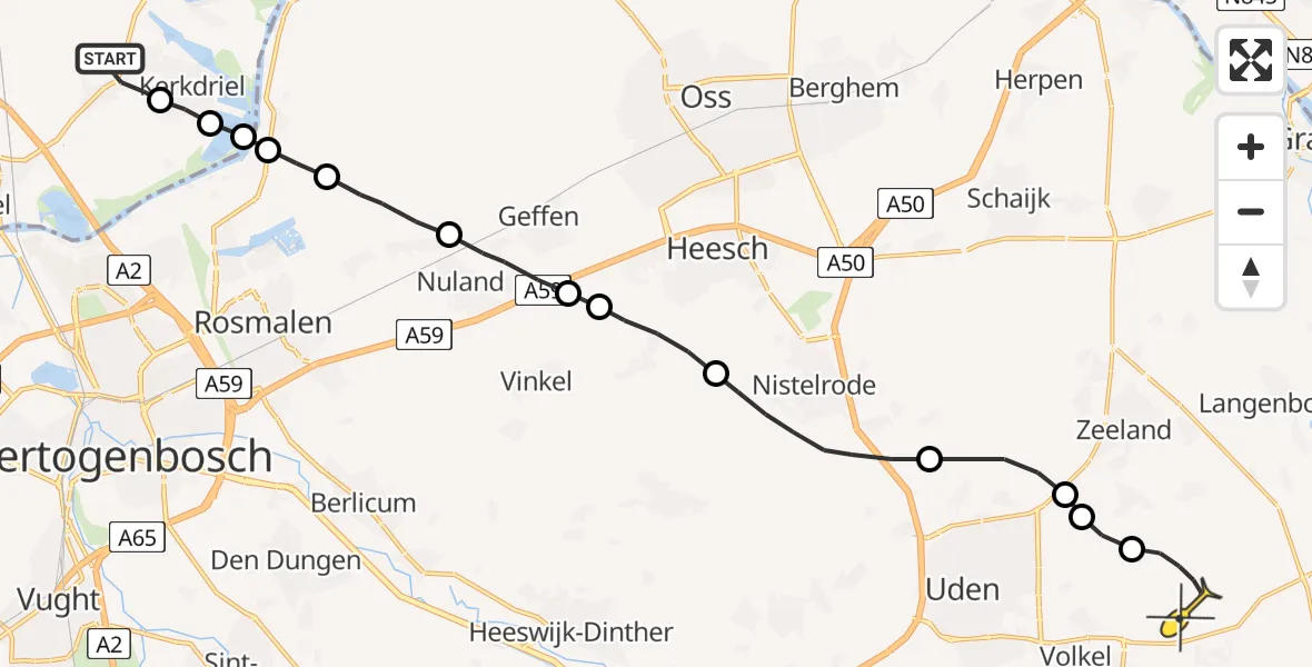 Routekaart van de vlucht: Lifeliner 3 naar Vliegbasis Volkel