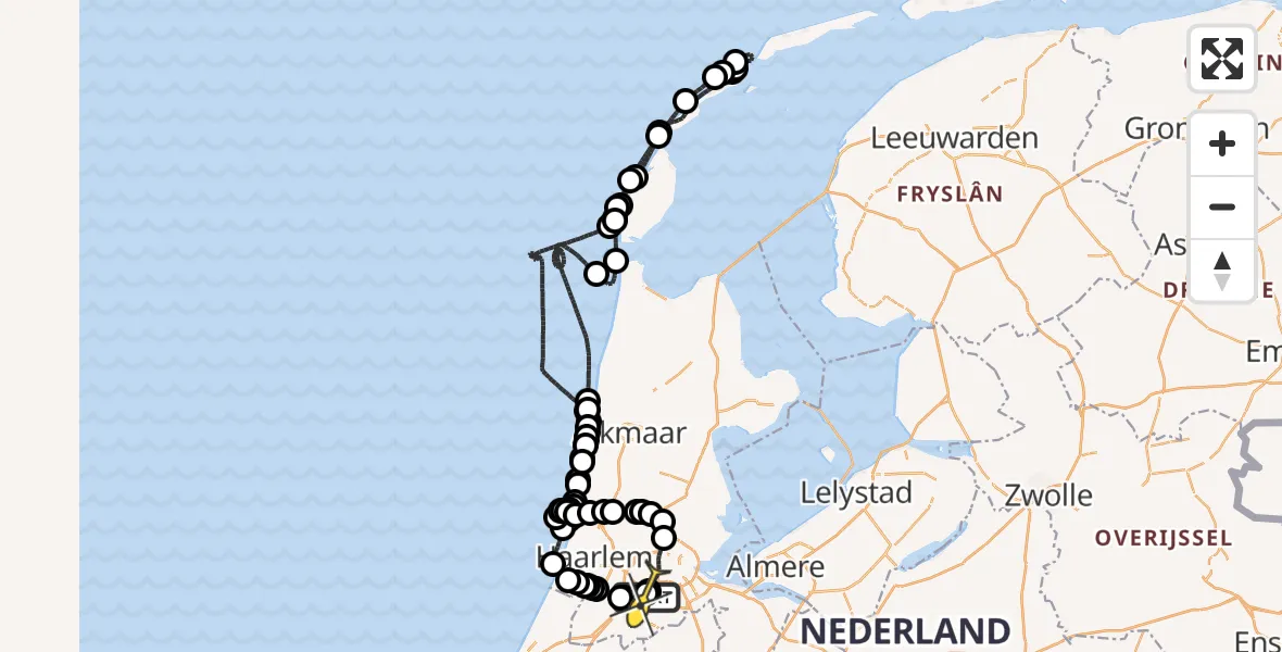 Routekaart van de vlucht: Politieheli naar Schiphol