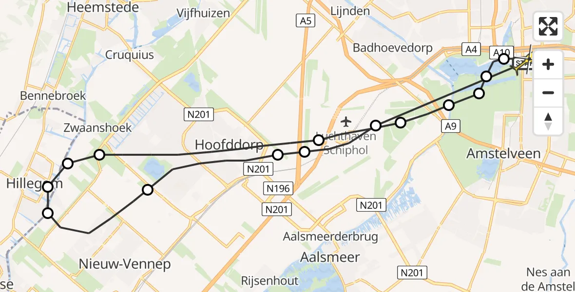 Routekaart van de vlucht: Lifeliner 1 naar VU Medisch Centrum Amsterdam