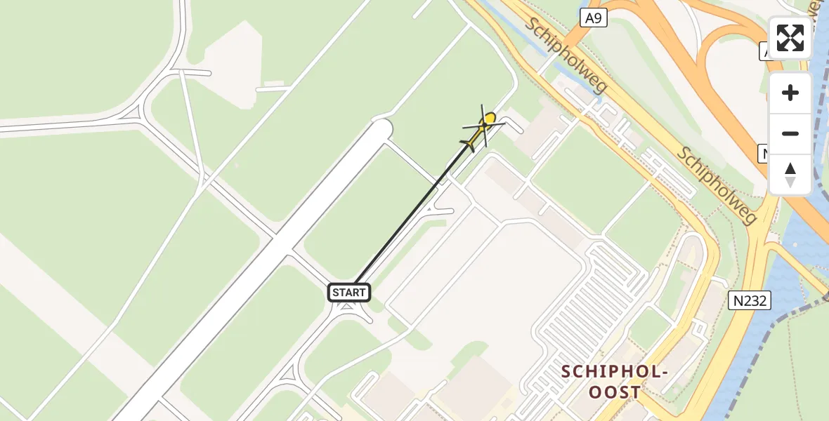 Routekaart van de vlucht: Politieheli naar Schiphol