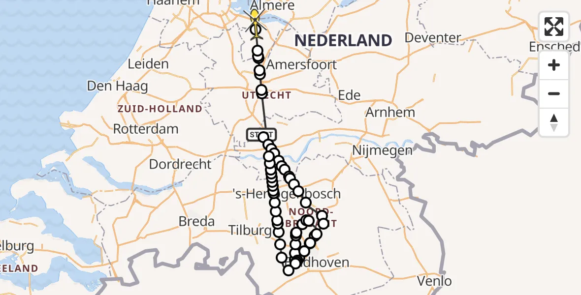 Routekaart van de vlucht: Politieheli naar Naarden