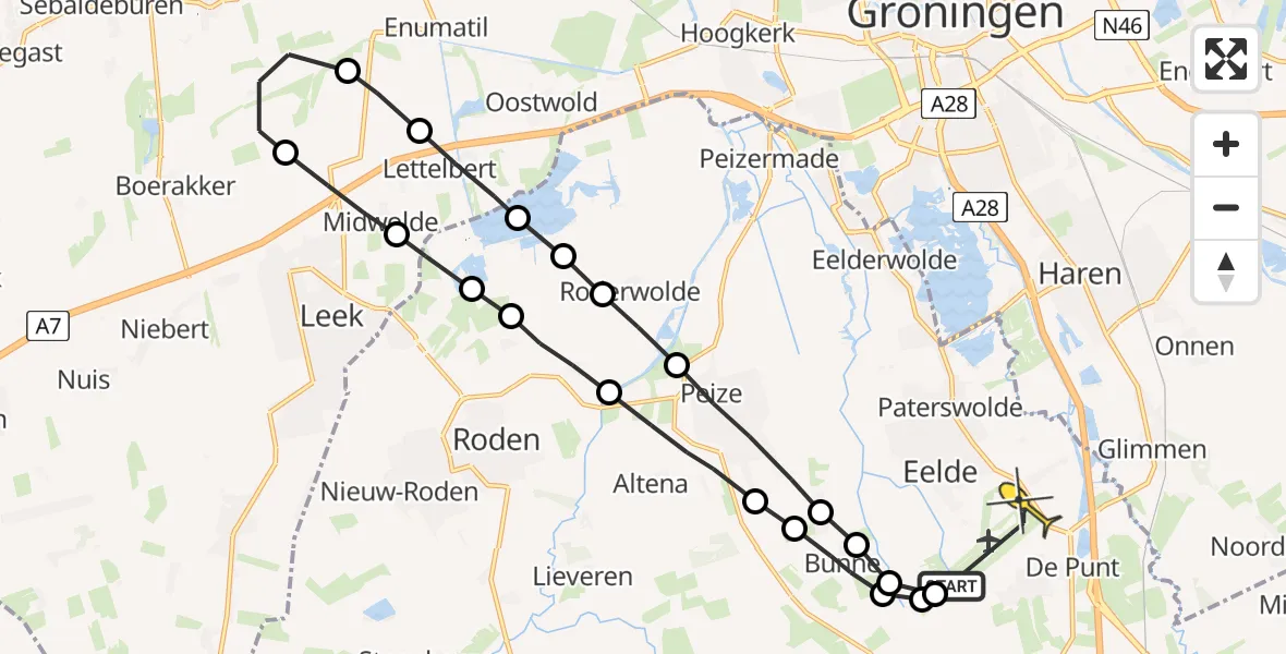 Routekaart van de vlucht: Lifeliner 4 naar Groningen Airport Eelde