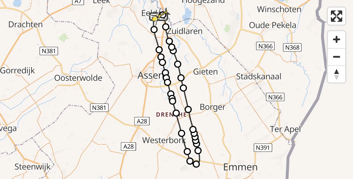 Routekaart van de vlucht: Lifeliner 4 naar Groningen Airport Eelde