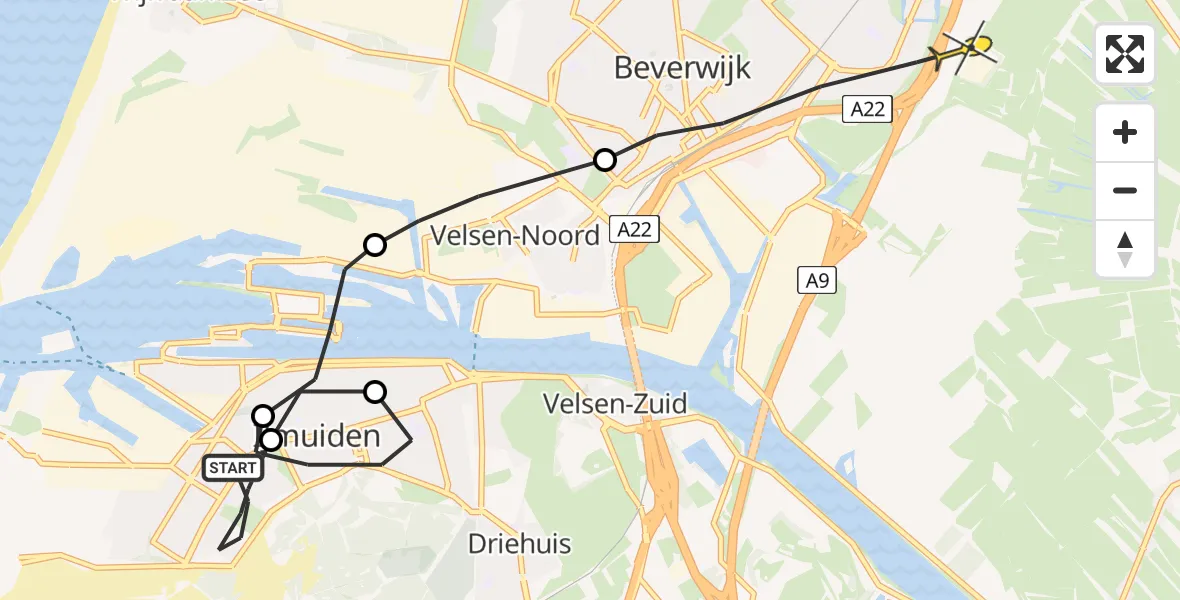 Routekaart van de vlucht: Politiehelikopter naar Heemskerk