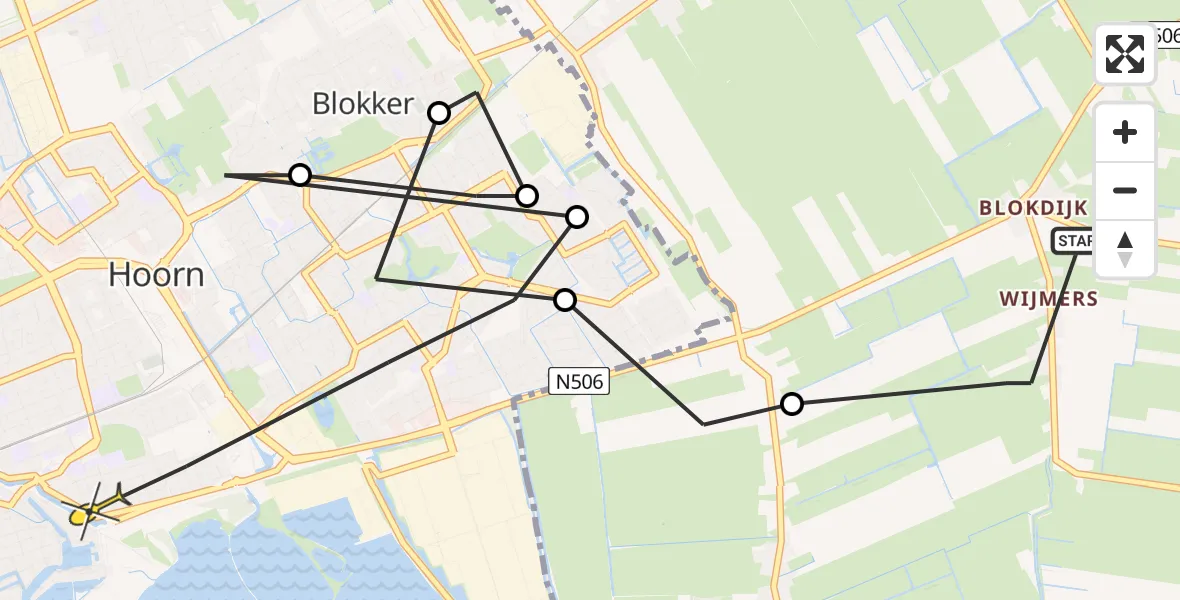 Routekaart van de vlucht: Politieheli naar Hoorn