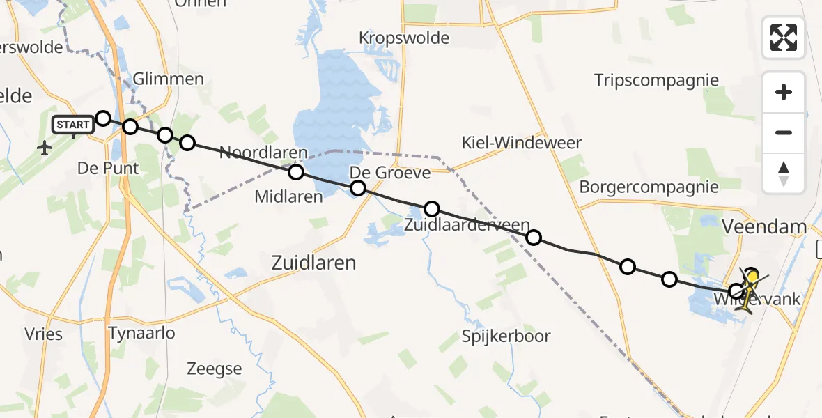 Routekaart van de vlucht: Lifeliner 4 naar Wildervank