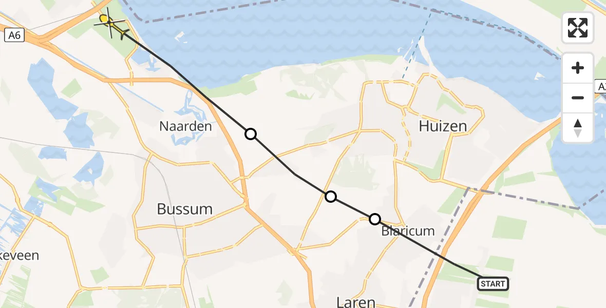 Routekaart van de vlucht: Ambulancehelikopter naar Naarden