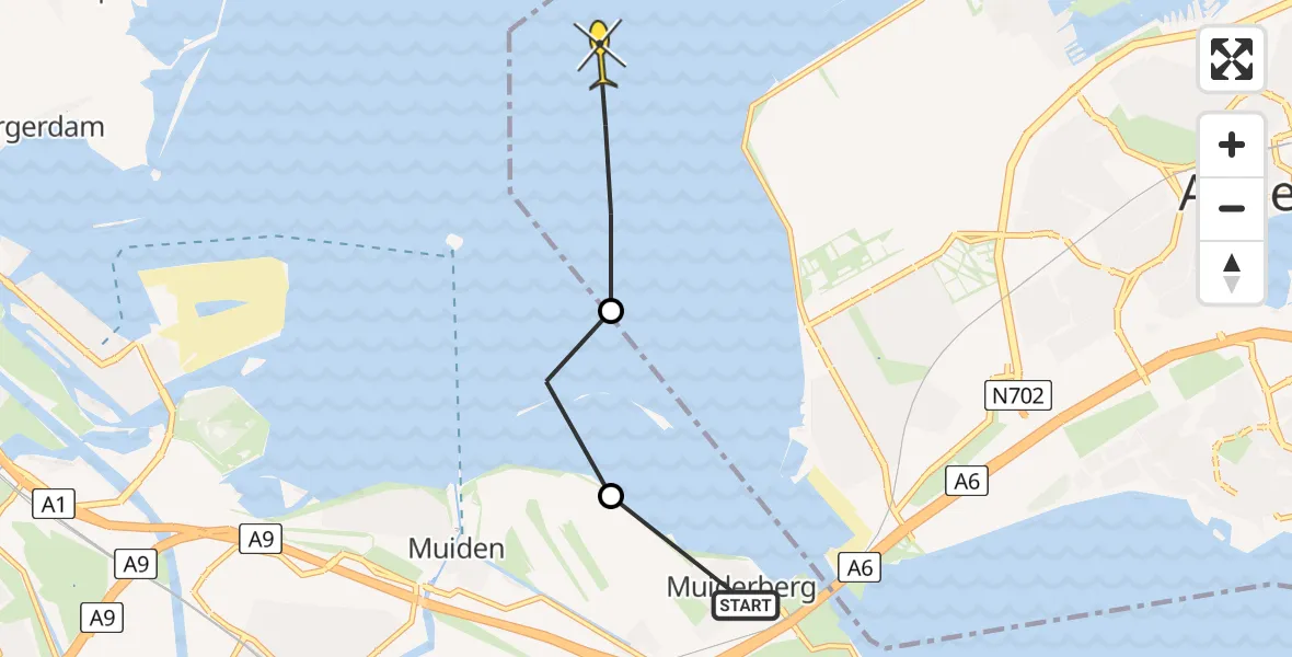 Routekaart van de vlucht: Ambulancehelikopter naar Almere