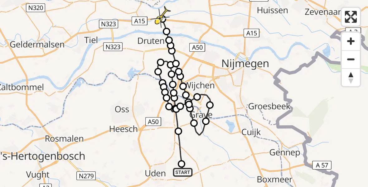 Routekaart van de vlucht: Lifeliner 3 naar Opheusden