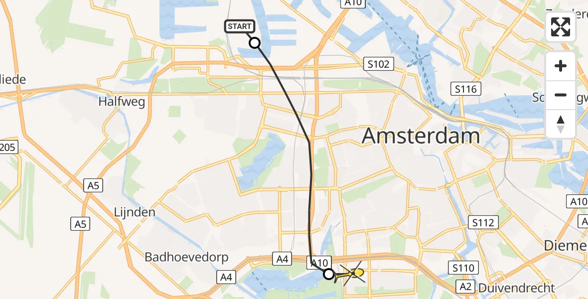 Routekaart van de vlucht: Lifeliner 1 naar VU Medisch Centrum Amsterdam