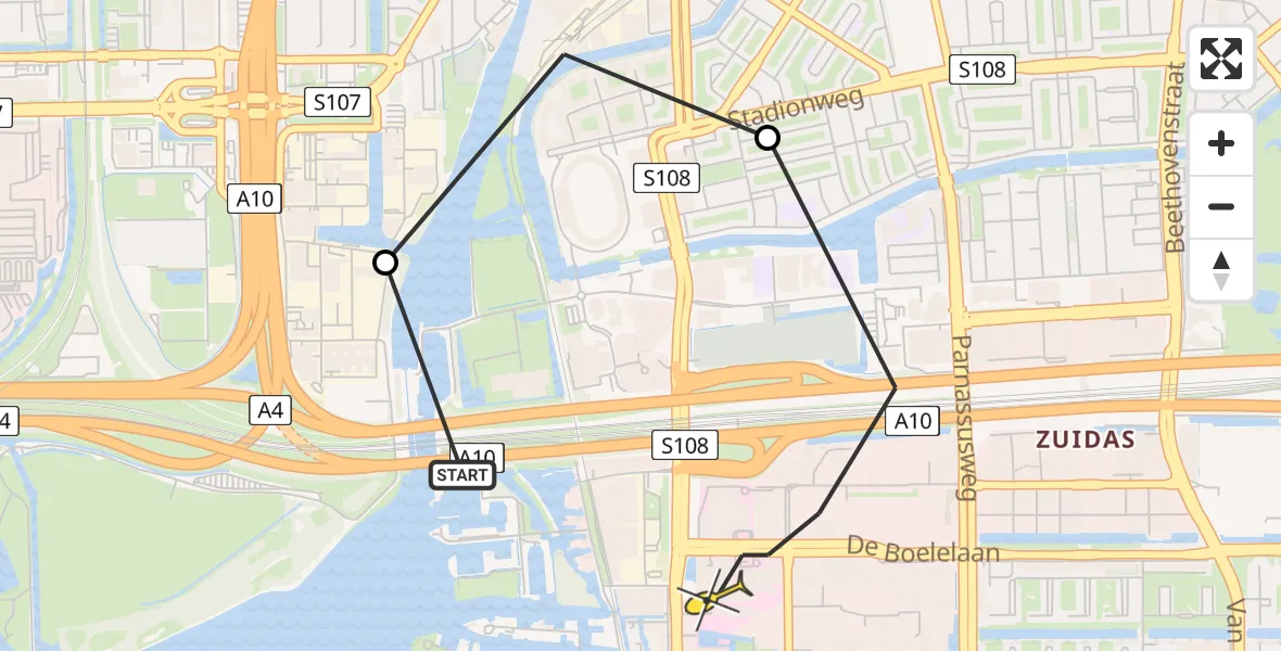 Routekaart van de vlucht: Lifeliner 1 naar VU Medisch Centrum Amsterdam