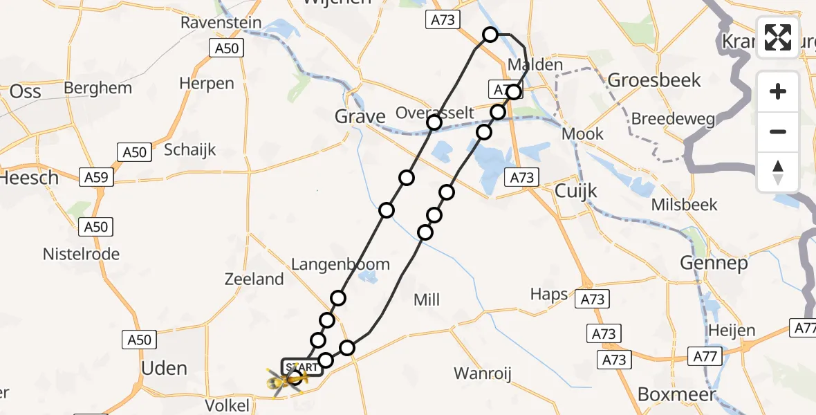 Vluchtroute Traumahelikopter Vliegbasis Volkel - Vliegbasis Volkel, 30 november 2022, 15:09