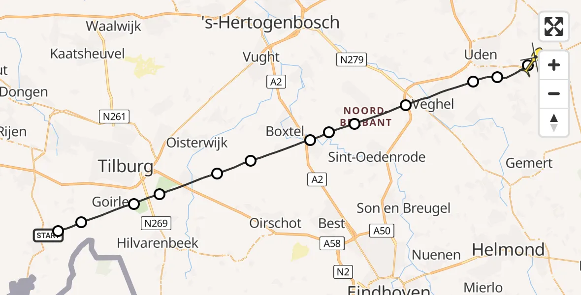 Routekaart van de vlucht: Lifeliner 3 naar Vliegbasis Volkel