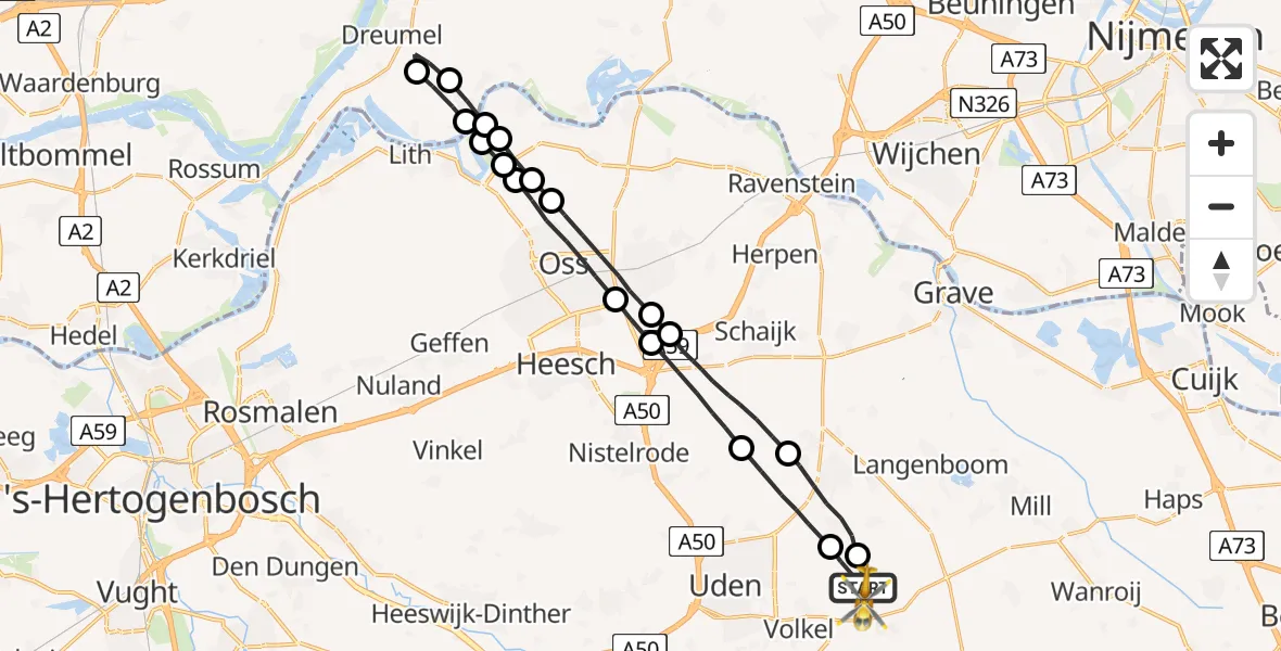Vluchtroute Traumahelikopter Vliegbasis Volkel - Vliegbasis Volkel, 01 december 2022, 08:38