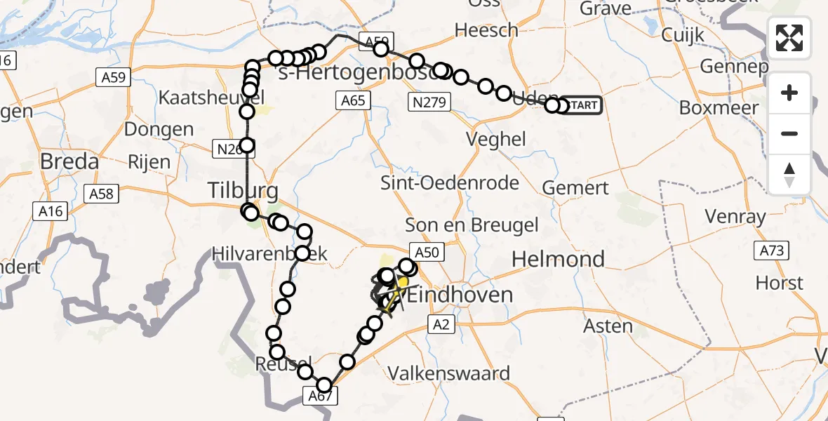 Routekaart van de vlucht: Politieheli naar Eindhoven