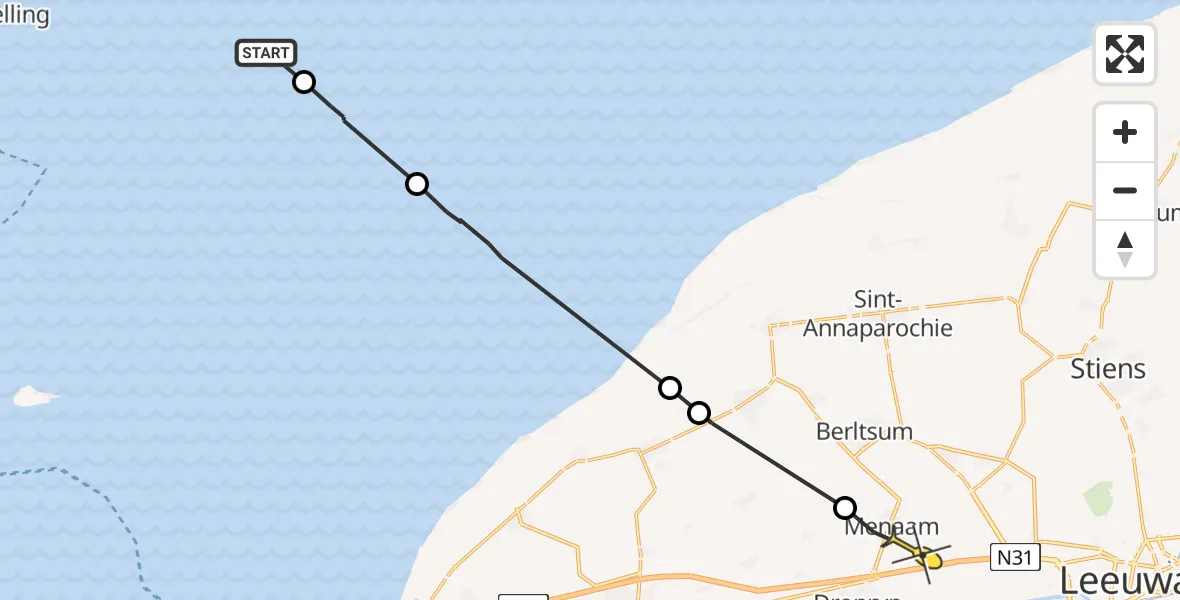 Routekaart van de vlucht: Ambulancehelikopter naar Menaam
