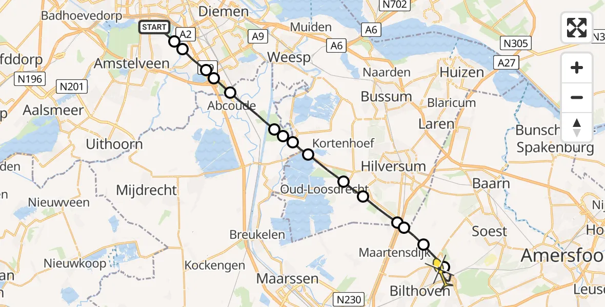 Routekaart van de vlucht: Lifeliner 1 naar Den Dolder