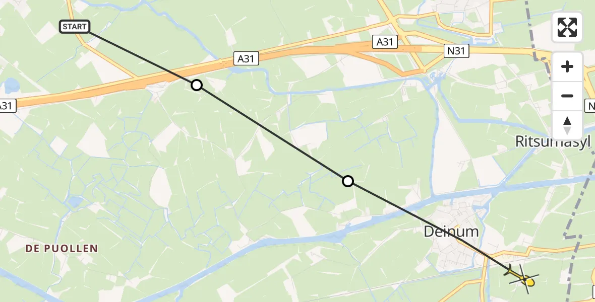 Routekaart van de vlucht: Ambulanceheli naar Deinum