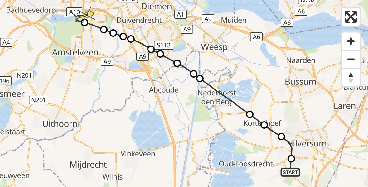 Routekaart van de vlucht: Lifeliner 1 naar VU Medisch Centrum Amsterdam