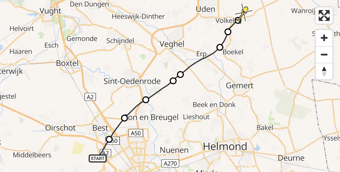 Routekaart van de vlucht: Politieheli naar Vliegbasis Volkel