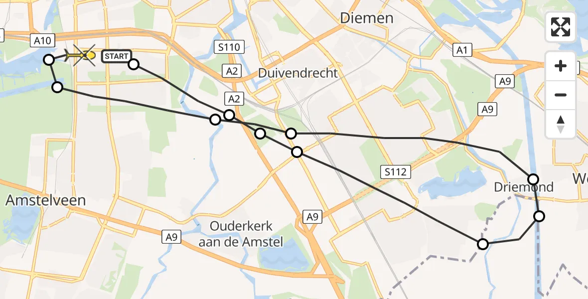 Routekaart van de vlucht: Lifeliner 1 naar VU Medisch Centrum Amsterdam